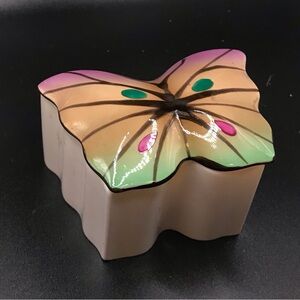 Butterfly Bone China Trinket Box Hakuho Japan Lidded Multicolor Small 3”